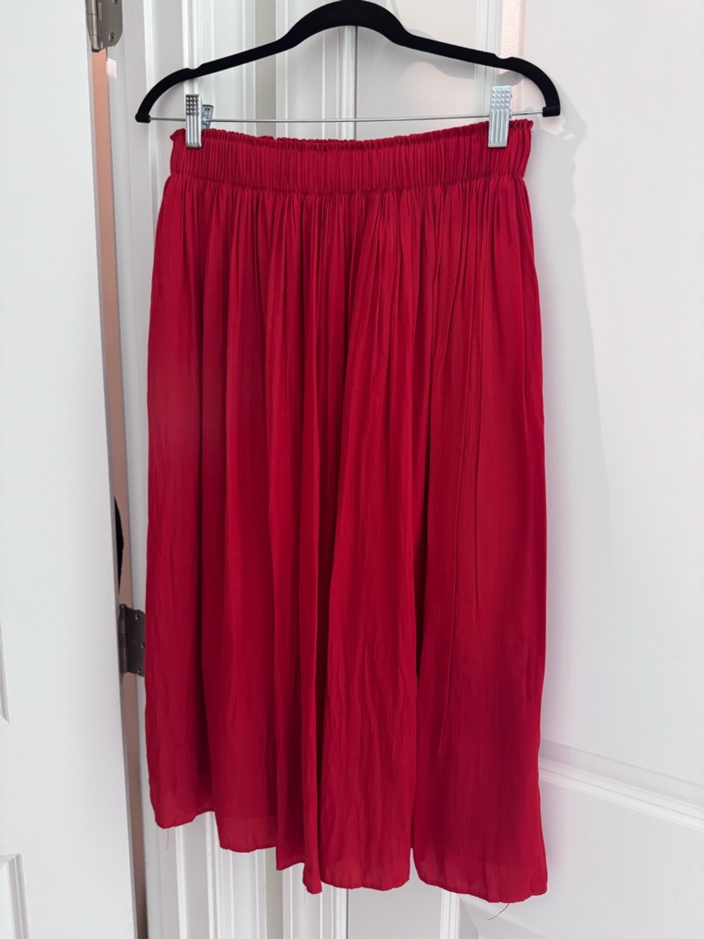 GAP Red Pleated Midi Skirt with Elastic Waist